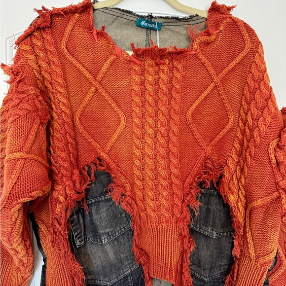 Upcycled Green Knit & Denim Destroyed Sweater – Statement Piece NWT - Picture 15 of 16